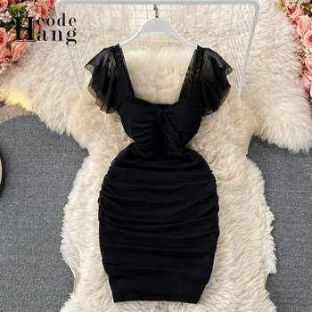 HangCode Секси Package Hips Mesh Dress 2021 New Slim Stretchy Bodycon Mini Dress Women Night Club Black Dress Vestidos