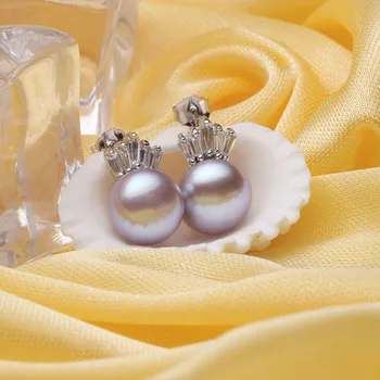 HENGSHENG Культивированные Перлени Обеци, Истинска Марка Pearl Jewelry 9-10 ММ Естествени Перлени Обеци За Жени Със Сребро Проба 925