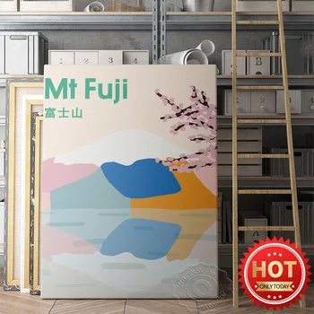 Japan Mount Fuji Art Print Poster, Japanese Mountain Illustration Wall Picture, Colorful Japan Travel Природа Стенопис, Home Decor