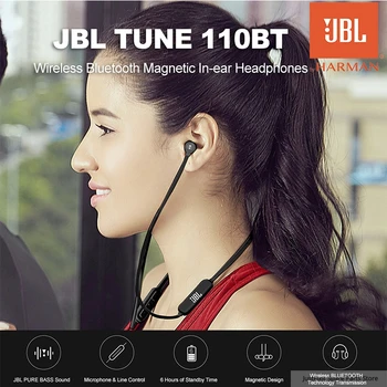 JBL T110BT TUNE 110BT Спортни Слушалки Безжични Bluetooth Бас Звук Магнитни Слушалки 3-Бутон на Дистанционното Управление С Микрофон Преносими Слушалки
