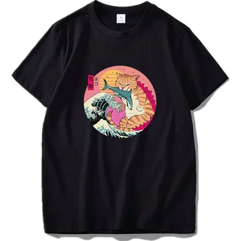 Kanagawa Сърфирах T Shirt Creative Cat Design Смешни Vintage Graphic Tee Памук EU Size Върховете Tshirt Лято