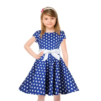 Kids Girls Dress Polka Dot Vintage Princess Dress Swing Rockabilly Party Dresses Детски дрехи са памучни смес еластична Превръзка vestido