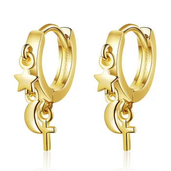 KOFSAC 2021 Creative Vintage Ear Бижута Обеци За жени Moon Star Gold Silver Color Cross Обръчи Lady Party Gifts Daily Носете