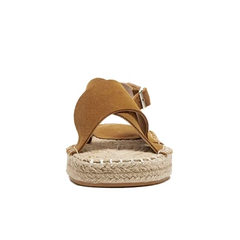Krazing Pot 2021 естествена кожа летни обувки сламени мед токчета Европейски дизайн плоска платформа задна прашка твърди дамски сандали L03