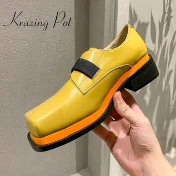 Krazing pot 2021 пролет нова естествена кожа квадратен чорап среден наклон дълбоко в устата slip on high street fashion класически дамски обувки лодка L02