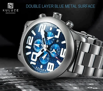 KULUZE DESIGN Watches Men Luxury Brand Мултифункционален Мъжки кварцов Хронограф Спортни Часовници Dive100m Casual Watch Titanium