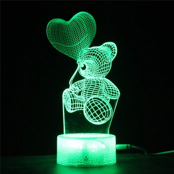 LED 3D Night Light Love Балон Bear 7 Цвята Change Nite Lamp Touch and Remote Романтични подаръци за влюбени двойки и двойки Getsincrack