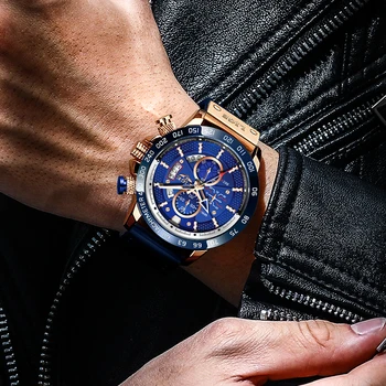 LIGE Casual Sport Watches for Men Blue Top Brand Луксозни кожени Военни Ръчен Часовник Man Clock Fashion Хронограф часовник