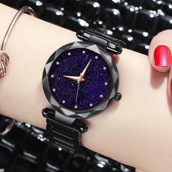 Luxus Starry Sky Frauen Uhr Schwarz Magnetische Schnalle Mesh Band Edelstahl Strass Quarz Armbanduhr Dame Uhren reloj