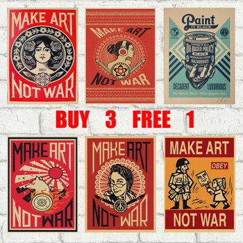 Make Art Not War, Retro Kraft Paper Poster Bar Office Coffee Shop Home Art Wall Stickers