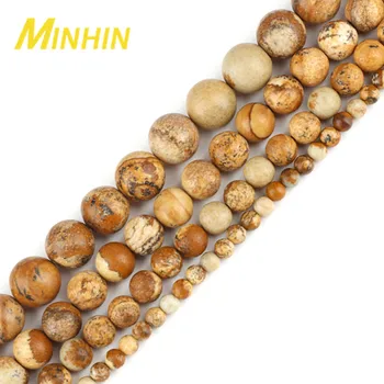 MINHIN Natural Dull Polish Matte Picture Jaspe Beads САМ Bracelets Necklace 4 6 8 10 12 MM Pick Size For Jewelry Making