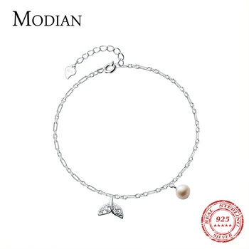 Modian Elegant 925 Sterling Silver Mermaid Tail With Charms Adjustable Anklet Leg Chain For Women Charm Clear CZ Foot Jewelry