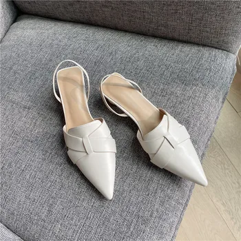 MORAZORA 2021 Естествена Кожа Дамски сандали на висок ток Летни плитки дамски обувки лодка Модни прости вечерни модела обувки бял Ориз