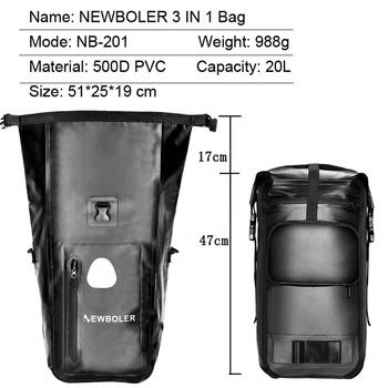 NEWBOLER 3 in1 Bike Pannier Bag 20L Раница, Велосипедна Чанта PVC, Водоустойчив Отразяваща Лента на Способи за Велосипеден Багажник и Чанта