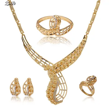 Noble 2021 Fashion Dubai Gold Color Jewelry Set търговия на Едро с нигерийски жени Сватба, Сватбен бижута, Brand Statement Jewelry Set