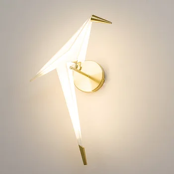 Nordic Paper Crane Монтиран На Стената Лампа Модерен Минималистичен Дневна Спалня Нощна Лампа Преминаване Творчески Акрилни Птица Стенни Осветителни Тела