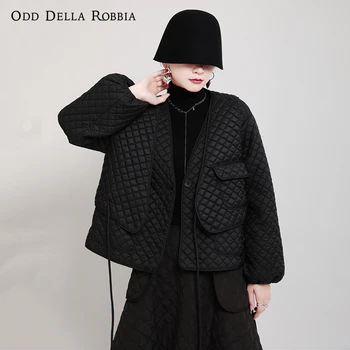 OddDellaRobbia Winter Women Personality Fashion V-Образно Деколте Diamond памучен яке + Жилетка От две Части Плътен Цвят Топло Куртка1905