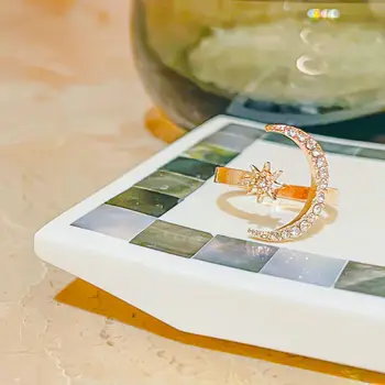 ONEIRIC ДНЕВНИК Vintage Zircon Star Moon Rings Open Adjustable For Women Ring Finger Fashion Lady Charm Момиче Jewelry