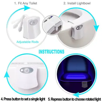 PIR Motion Sensor Smart Toilet Seat Night Light Водоустойчив Осветление За Тоалетна LED Luminaria Lamp WC, Toilet Light