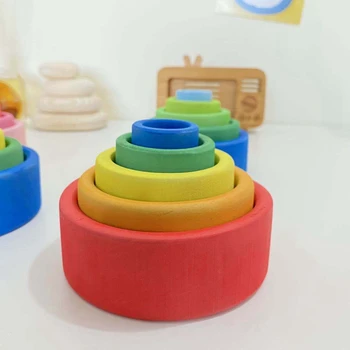 Rainbow Градивни Елементи Полагане На Творчески Игри Rainbow Набор От Купата На Детски Цветни Когнитивни Играчки