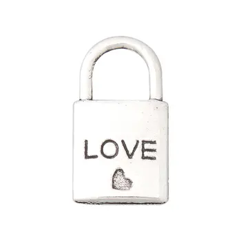 RAINXTAR Fashion Alloy 20pcs LOVE Lock Shape Pendant Charms With Heart 10*20mm AAC1407
