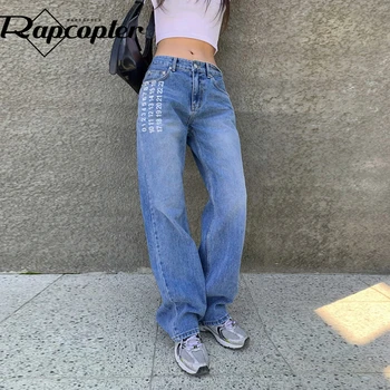 Rapcopter Digital Print Fashion Jeans Streetwear y2k Blue Denim Pants Women Baggy Vintage Cargo Pants Korean Style Joggers