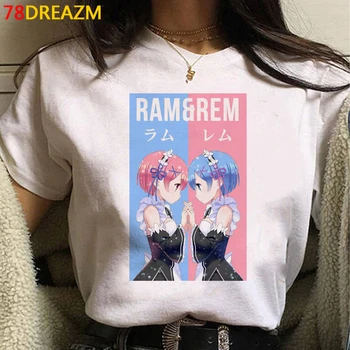 Re Zero Kara Hajimeru Isekai Seikatsu Rem Ram тениска чифт дамски дрехи kawaii гръндж print harajuku kawaii