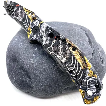 Red Yellow Skeleton King Folding Knife Collection 3D Printing Technology 5CR15MOV Stainless Steel Blade Adventure Essential