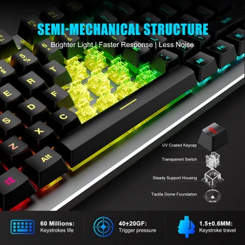 RedThunder K800 Wired Gaming Keyboard Mechanical-Feeling 25 Клавиши Anti-Ghosting RGB Осветление за PC Руски на Испански Френски IS