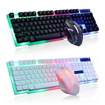 RGB LED Осветен Wired Keyboard and Mouse Set Mechanical Feeling 104 Keycaps Gamer Keyboard For Laptop Computer Desktop PC Gamer