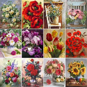 RUOPOTY САМ Painting By Numbers Colorful Kids Flowers Paint By Numbers For Adults Photo Frames For Picture Wall Art Canvas