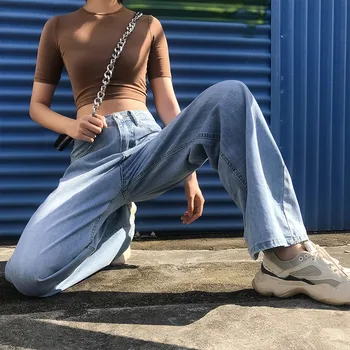 SAGACE New high waist губим Wide Leg Jeans Korean chic2021 summer new trend hot pants show high and thin pants jeans mujer