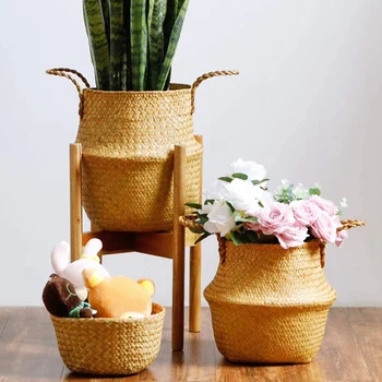 Seagrass Plant Picnic Basket Set of 3,Ракита, кошница за пикник, с дръжки, Голям съхранение на Бельо Picnic Plant Pot Cover Home Decor