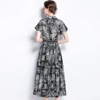 Simgent Animal Print Dress Women Short Sleeve Summer Turn Down Collar Belted A Line Blouse Dresses Robe Femme SG1753