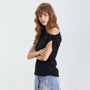 SISPELL Ruched Irregular Women ' s T-shirt O Neck Short Sleeve Губим Solid Color For Feamle Casual T-тениски 2020 Fashion New Tide