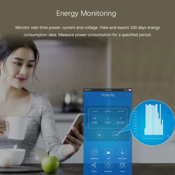 Sonoff POW R2 Smart Wireless WiFi Превключвател 16A Измерване на потреблението на енергия в реално Време, което е Съвместимо с eWeLink Алекса Google Home