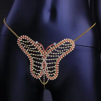 Stonefans Секси Crystal Прашки Butterfly Underwear Chain Бижута за жени Hollow Butterfly Body Wasit Chain Прашки Бикини Бижута