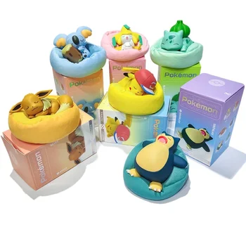 Takara Томи 6 Стилове Pokemon Аниме Toy Box Pikachu Eevee Sleeping Position Snorlax Jirachi Komala Bulbasaur for Ornaments Toys