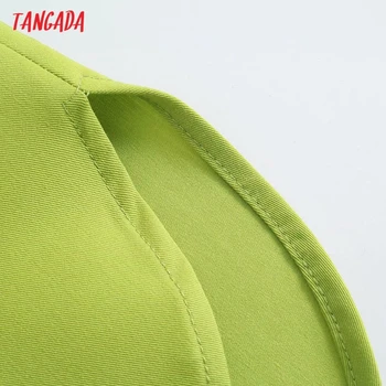 Tangada Women Vintage Solid Green Губим Тениска Long Sleeve Pocket 2021 Chic Female High Street Shirt 4M151