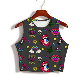 Trippy psychedelic 420 3D Sublimation Print Custom Made your own designs Milk Silk sleeveless Crop Tops