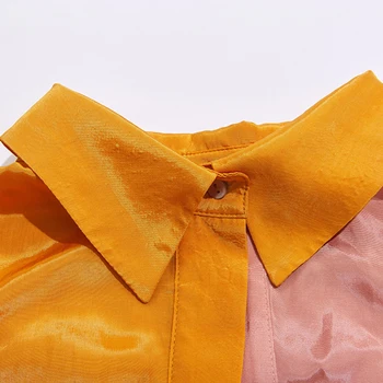 TWOTWINSTYLE Casual Hit Color Ризи За жени с ревери и Дълги Ръкави Директни Лоскутные джобове, Дамски Блузи за Пролетно Облекло 2021 г.