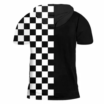 UJWI Spring Man Tee Shirt Fashion O Neck T-Тениски 3D Black and white Printed plaid Hip Hop 5XL 6XL Мъжка тениска с качулка