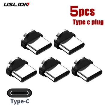 USLION 5Pcs 360 Rotation Magnetic Type C Tips For Mobile Phone Replacement Parts Durable Type C Converter Charging Cable Adapter