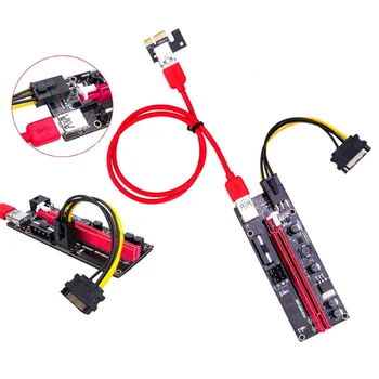 Ver 009S USB 3.0 PCI-e Странично PCIe PCI Express 1X to 16X Extender Adapter Card SATA 15Pin to 6 Pin Power Кабел