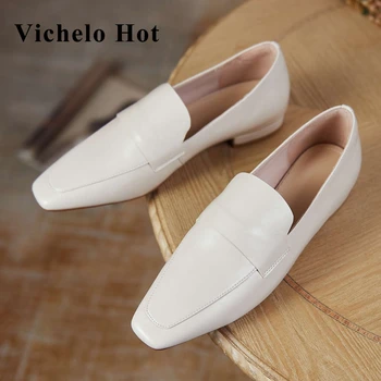 Vichelo Hot split leather квадратен чорап нисък ток удобни обувки Британски стил е прост стил casual облекло дишащи дамски обувки лодка L59