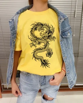 VIP HJN Big Dragon Fly Chinese Style Japan Dragão Tshirt Casual Cotton Битник Смешни T-Shirt Gift For Lady Йонг Момиче Топ Tee