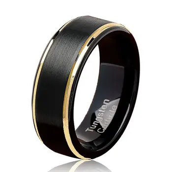 VIP JC 8 мм Волфрам карбид Пръстен за Мъже Черен и Златист Цвят Годежен Пръстен с Уникален Дизайн за Него пръстени за юбилей