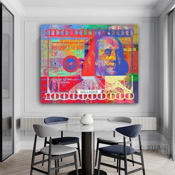 Wangart Abstract Benji Billions Платно Art Colorful Money Oil Painting For Living Room, Bedroom Home Decor Print Poster
