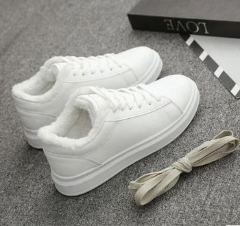 WDHKUN 2020 Бели Маратонки Дамски Ежедневни зимни плюшен памучен обувки На равна подметка Удобни Обувки За Ходене за момичета
