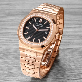 WOTESEN Top Luxury Мъжки Diamond Watches Кварцов Маркови Часовници Мъжки Кварцов Стоманени Армейските Военни Часовници Мъжки Бизнес ръчен часовник